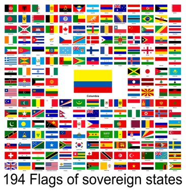 Kolombiya, dünya bayraklarının vektör görüntülerinin toplanması. Vektör grafikleri.