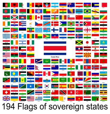 Kosta Rika, dünya bayraklarının vektör görüntülerinin toplanması. Vektör grafikleri.