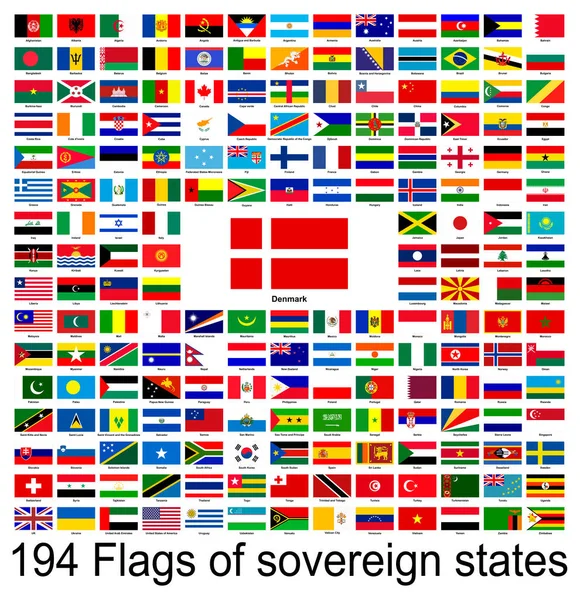 Danimarka, dünyanın bayraklarının vektör görüntülerinin toplanması. Vektör grafikleri.