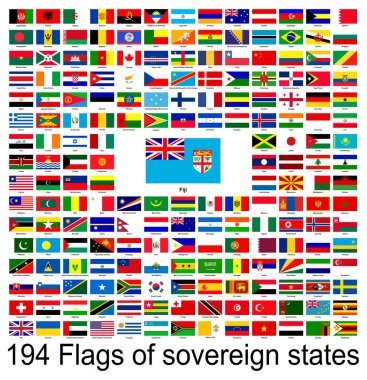 Fiji, dünyanın bayraklarının vektör görüntülerinin toplanması. Vektör grafikleri.
