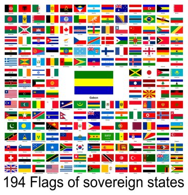 Gabon, dünyanın bayraklarının vektör görüntülerinin toplanması. Vektör grafikleri.
