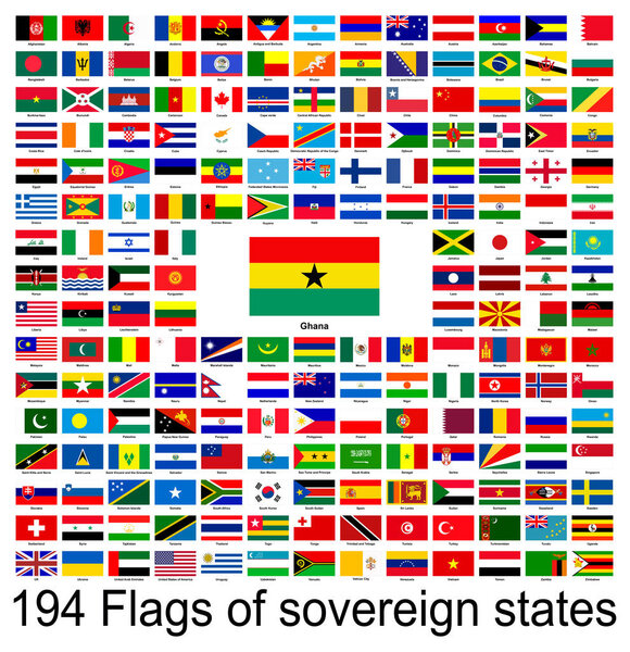 Гана, коллекция векторных изображений флагов мира. Векторная графика
.
