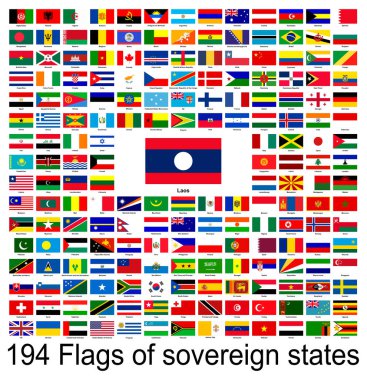 Laos, dünyanın bayraklarının vektör görüntülerinin toplanması. Vektör grafikleri.