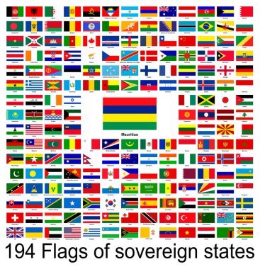 Mauritius, dünyanın bayraklarının vektör görüntülerinin toplanması. Vektör grafikleri.