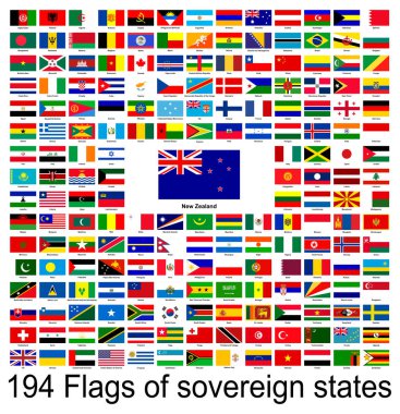 Yeni Zelanda, dünyanın bayraklarının vektör görüntülerinin toplanması. Vektör grafikleri.