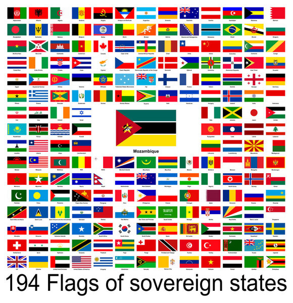 Мозамбик, коллекция векторных изображений флагов мира. Векторная графика
.
