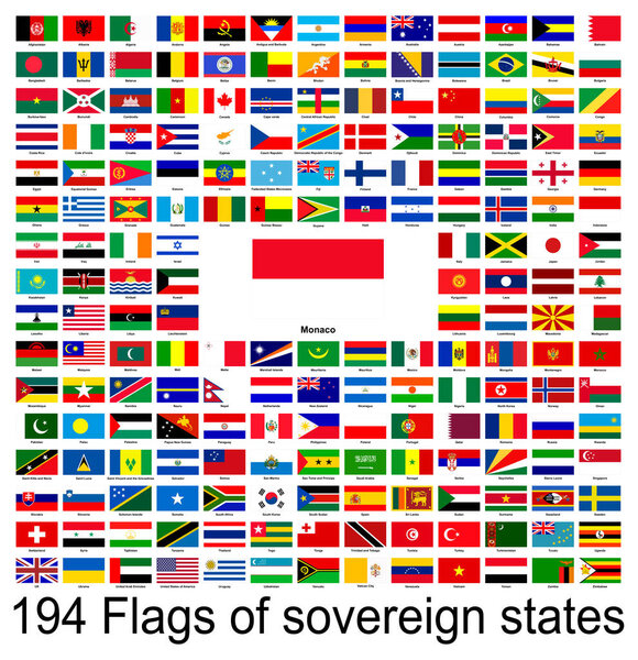 Monaco, collection of vector images of flags of the world. Vector graphics.