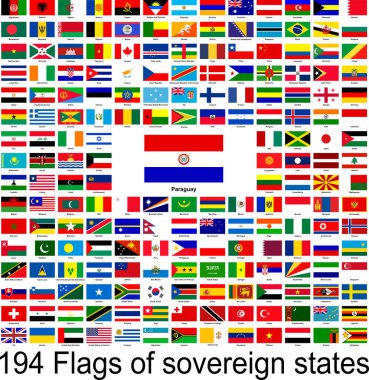 Paraguay, dünyanın bayraklarının vektör görüntülerinin toplanması. Vektör grafikleri.