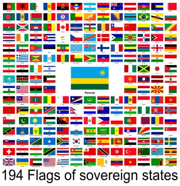 Ruanda, dünyanın bayraklarının vektör görüntülerinin toplanması. Vektör grafikleri.