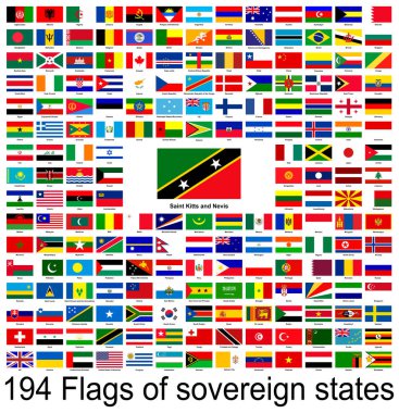 Saint Kitts ve Nevis, dünyanın bayraklarının vektör görüntülerinin toplanması. Vektör grafikleri.