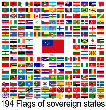 Samoa, dünyanın bayraklarının vektör görüntülerinin toplanması. Vektör grafikleri.