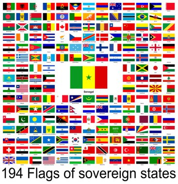 Senegal, dünyanın bayraklarının vektör görüntülerinin toplanması. Vektör grafikleri.