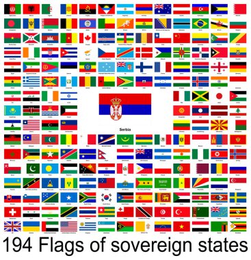 Sırbistan, dünyanın bayraklarının vektör görüntülerinin toplanması. Vektör grafikleri.