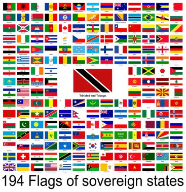 Trinidad ve Tobago, dünyanın bayraklarının vektör görüntüleri. Vektör grafikleri.