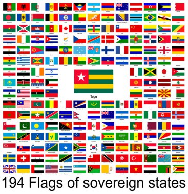 Togo, dünyanın bayraklarının vektör görüntülerinin toplanması. Vektör grafikleri.