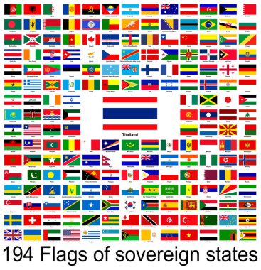 Tayland, dünyanın bayraklarının vektör görüntülerinin toplanması. Vektör grafikleri.