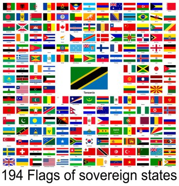 Tanzanya, dünyanın bayraklarının vektör görüntülerinin toplanması. Vektör grafikleri.