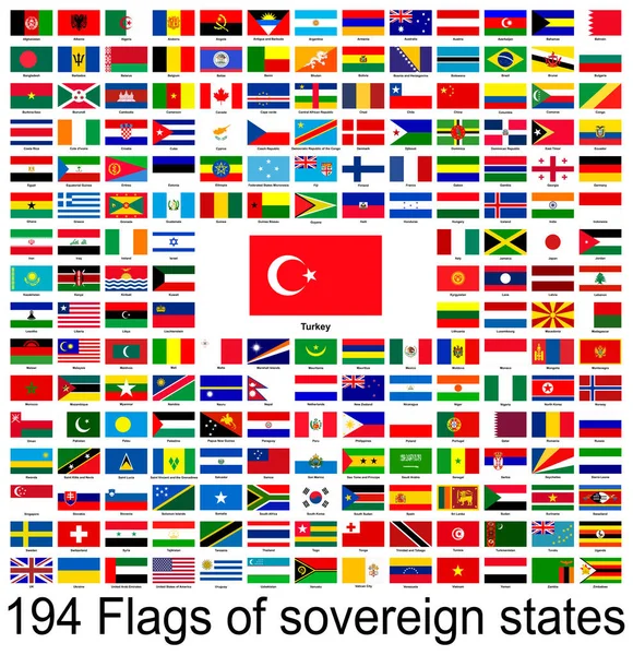 Türkiye, dünyanın bayraklarının vektör görüntülerinin toplanması. Vektör grafikleri.