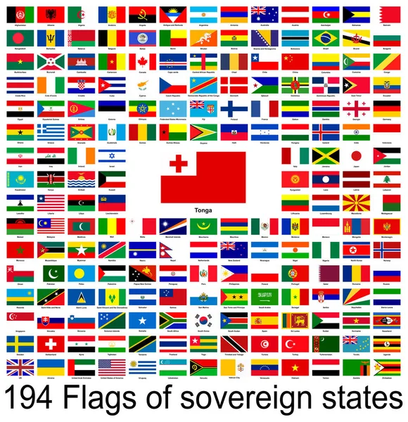 Tonga, dünyanın bayraklarının vektör görüntülerinin toplanması. Vektör grafikleri.