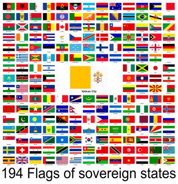 Vatikan şehri, dünyanın bayraklarının vektör görüntülerinin toplanması. Vektör grafikleri.