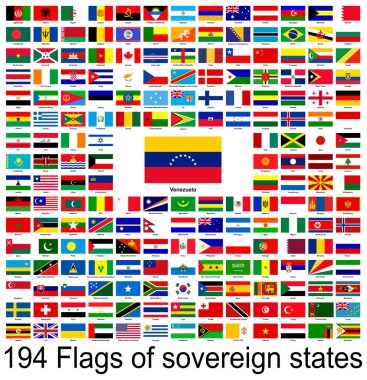 Venezuela, dünyanın bayraklarının vektör görüntülerinin toplanması. Vektör grafikleri.