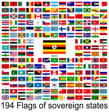 Uganda, dünyanın bayraklarının vektör görüntülerinin toplanması. Vektör grafikleri.