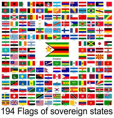Zimbabwe, dünyanın bayraklarının vektör görüntülerinin toplanması. Vektör grafikleri.