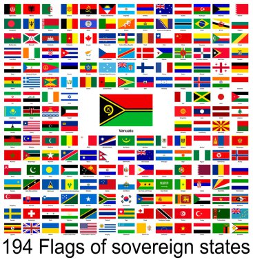 Vanuatu, dünyanın bayraklarının vektör görüntülerinin toplanması. Vektör grafikleri.