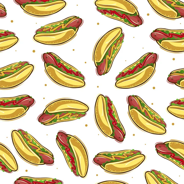 Warna Dan Pola Mulus Cerah Dengan Hot Dog Grafis Vektor - Stok Vektor