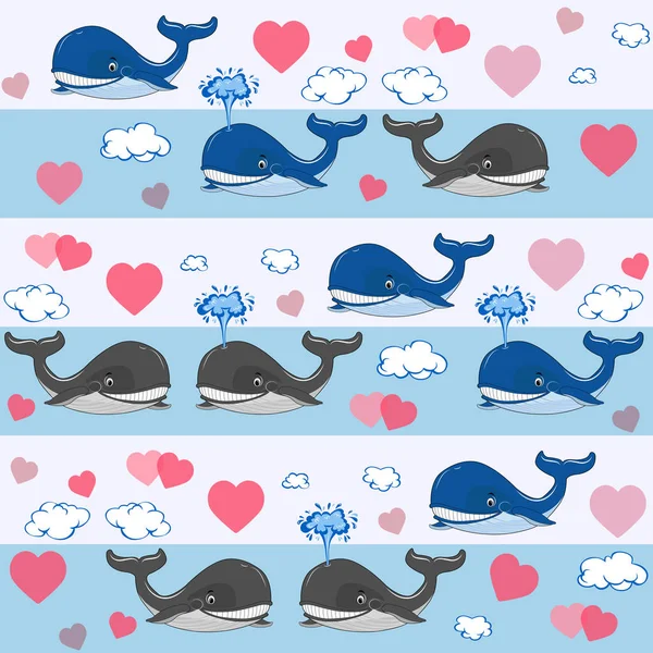 Patroon Met Walvissen Harten Beschermingsdag Voor Zoogdieren Vectorgrafieken — Stockvector