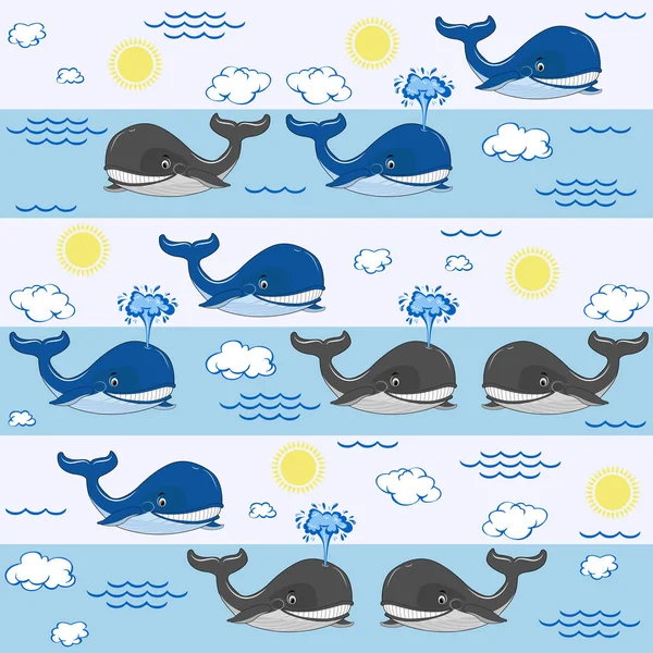Patroon Met Walvissen Wolken Beschermingsdag Voor Zoogdieren Vectorgrafieken — Stockvector