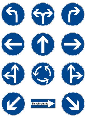 Yol işaretleri. Hareketin belirlenmiş yönü. Almanya. Avrupa. Vektör grafikleri.
