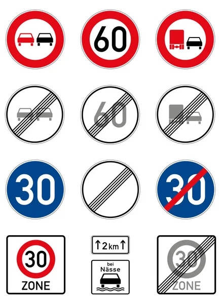 道路標識のセット 制限速度バン オーバーテイクドイツだヨーロッパだベクトルグラフィックス — ストックベクタ