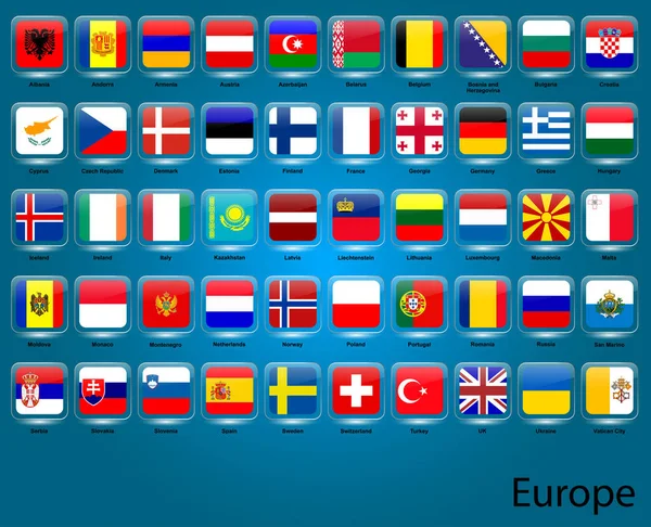 Colección Banderas Países Europeos Austria Polonia Gran Bretaña Alemania Grecia — Vector de stock