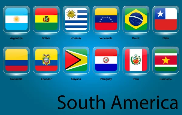 Kolekcja Flag Krajów Ameryki Południowej Argentyna Boliwia Brazylia Chile Kolumbia — Wektor stockowy