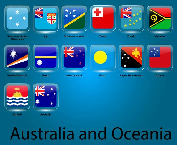 Colección Banderas Los Países Oceanía Australia Fiyi Indonesia Micronesia Nueva — Archivo Imágenes Vectoriales