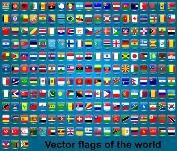 Set Flags Countries World Blue Background Icons Websites Glass Effect — 스톡 벡터