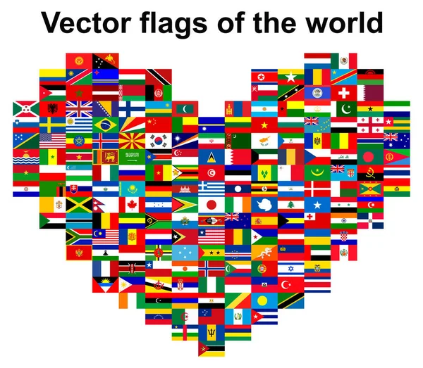 Conjunto Banderas Países Todo Mundo Forma Corazón Iconos Para Sitios — Archivo Imágenes Vectoriales