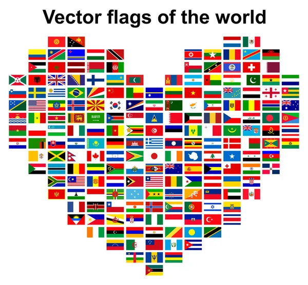 Conjunto Banderas Divididas Países Todo Mundo Forma Corazón Iconos Para — Vector de stock