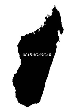 Madagaskar adasının haritası. Beyaz arkaplanda siyah bir siluet var. Ada Eyaleti. Vektör grafikleri.
