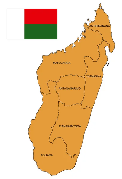 Mapa Ilha Madagáscar Bandeira República Madagáscar Estado Ilha Províncias Antananarivo — Vetor de Stock