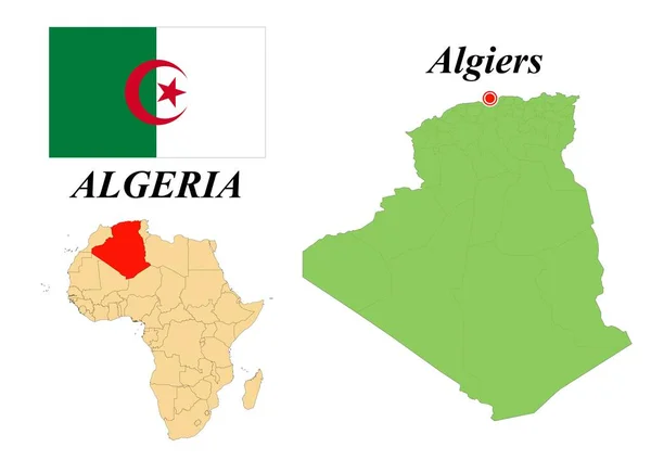 Ludowo Demokratyczna Republika Algierii Stolicą Jest Algieria Flaga Algierii Mapa — Wektor stockowy
