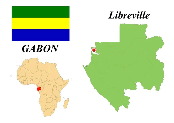 Republiek Gabon Hoofdstad Libreville Vlag Van Gabon Kaart Van Het — Stockvector