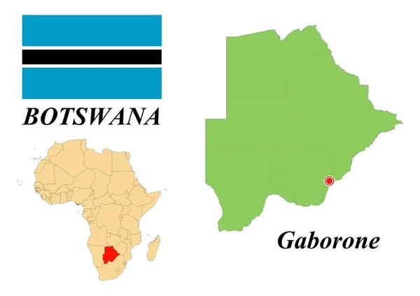 República Botswana Capital Gaborone Bandera Botswana Mapa Del Continente Africano — Vector de stock
