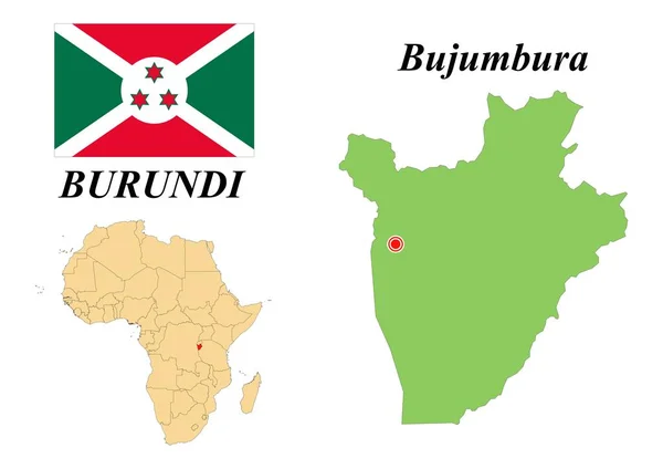 República Burundi Capital Bujumbura Bandera Burundi Mapa Del Continente Africano — Vector de stock