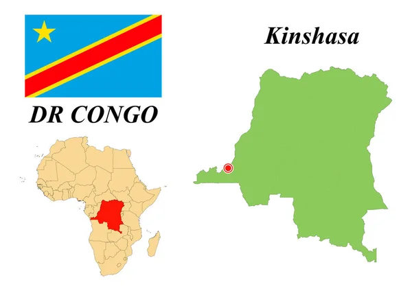 República Democrática Del Congo Capital Kinshasa Bandera Del Congo Mapa — Vector de stock