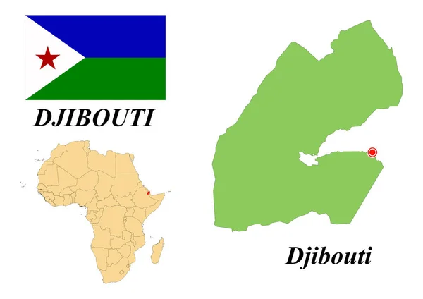 República Yibuti Capital Yibuti Bandera República Yibuti Mapa Del Continente — Vector de stock