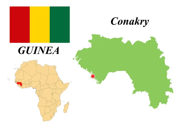 Republiek Guinee Hoofdstad Van Conakry Vlag Van Guinee Kaart Van — Stockvector