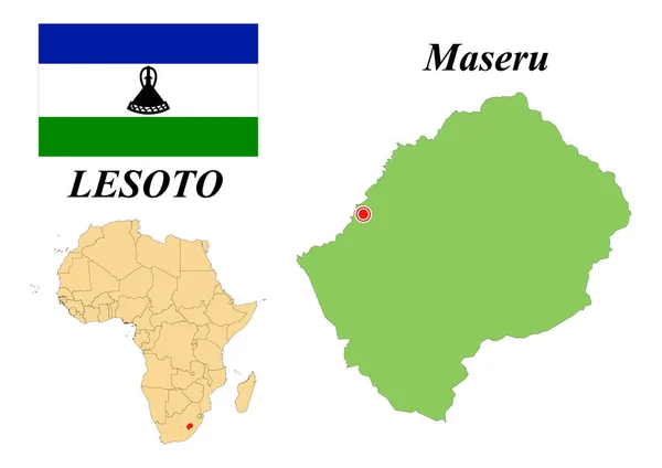 Reino Lesotho Capital Maseru Bandera Lesotho Mapa Del Continente Africano — Vector de stock
