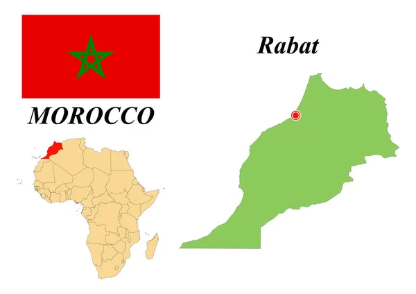 Królestwo Maroka Stolicą Jest Rabat Flaga Maroka Mapa Kontynentu Afrykańskiego — Wektor stockowy